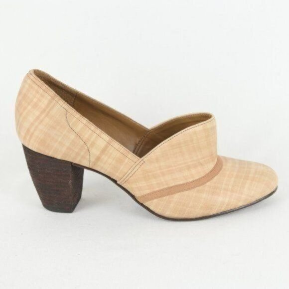 Schuler & Sons Philadelphia Women's Size 8.5 Cream Plaid Leather Slip On Heels - Picture 5 of 11